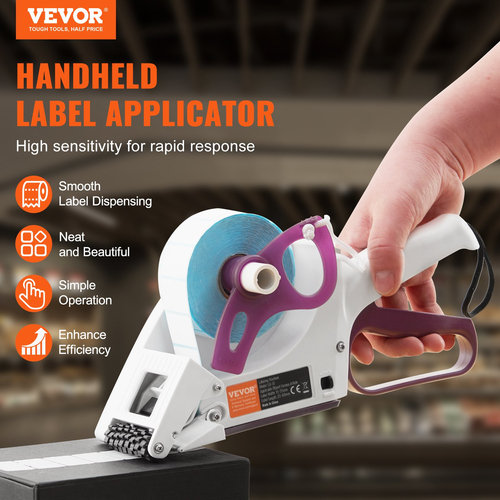 VEVOR Manual Label Applicator, 0,59-2,17 ίντσες Label Width, 0,79-2,36 in Label Length, φορητό μηχάνημα ετικετών χειρός με ρολό ετικετών και ρολό TPR για στρογγυλά μπουκάλια, κουτιά, ετικέτες φρούτων