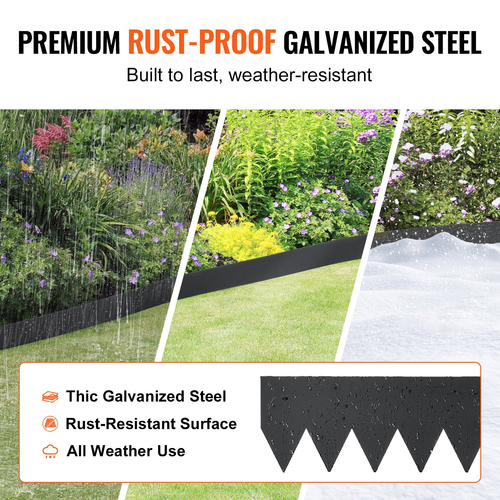 VEVOR Steel Landscape Borders, 3-pack Steel Garden Edge Borders, 40&quot; L x 8&quot; H Straps, Hammer-in περίγραμμα με 5 κλιπ, εύκαμπτη μεταλλική μπορντούρα τοπίου για αυλή, κήπο, γκαζόν