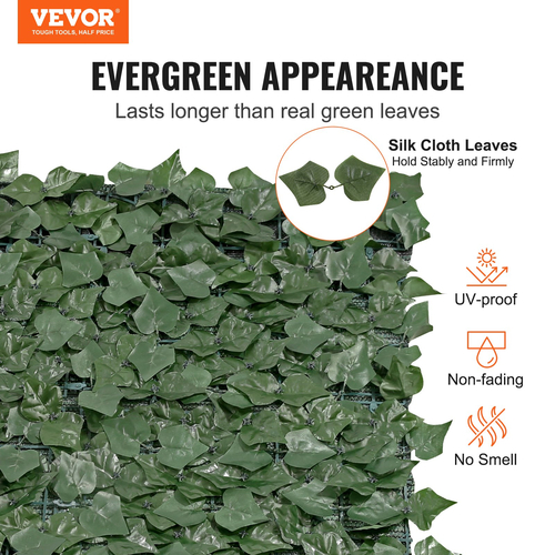 VEVOR Ivy Privacy Fence, Τεχνητή πράσινη οθόνη τοίχου 1,5 x 3m, Greenery Ivy Fence με διχτυωτό ύφασμα και ενισχυμένη άρθρωση, Faux Hedges Διακόσμηση αμπελόφυλλων για εξωτερικό κήπο, αυλή, μπαλκόνι