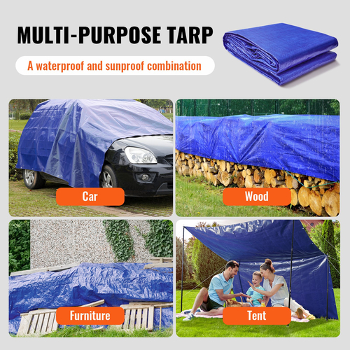 VEVOR Tarp Αδιάβροχο 10x12 ft, 5 Mil Πλαστικό κάλυμμα Poly Tarp, Πολλαπλών Χρήσεων στο σκίσιμο μουσαμά εξωτερικού χώρου με ενισχυμένους δακτυλίους και άκρες (Μπλε)