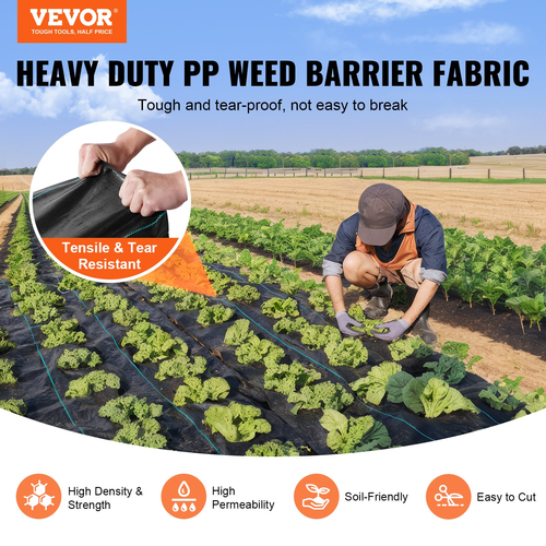 VEVOR Weed Barrier Landscape Fabric, 6,5*330FT Heavy Duty Garden Weed Fabric, Woven PP Weed Control Fabric, Driveway Fabric, Geotextile Fabric for Landscape, Ground Cover, Weed Blocker Weed Mat, Bla