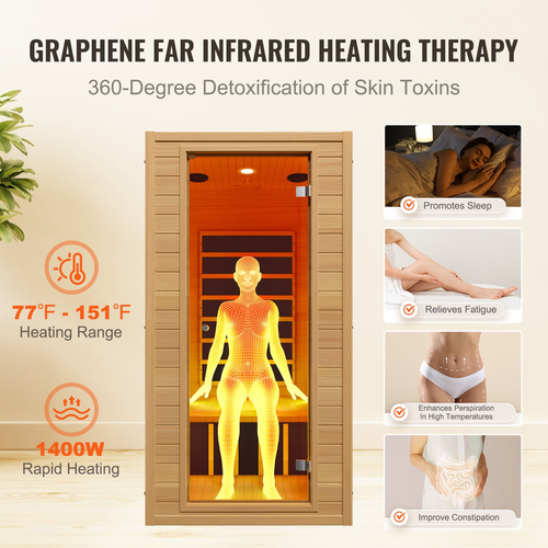 VEVOR Far Infrared Wooden Sauna Room Home Spa για 1 έως 2 Άτομα 1400W