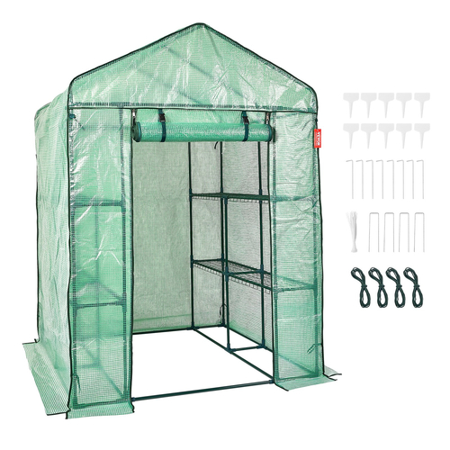 VEVOR Walk-in Green House, 4,6 x 4,6 x 6,6 ft Θερμοκήπιο με ράφια, ρύθμιση σε λίγα λεπτά, κάλυμμα PE υψηλής αντοχής με πόρτες και παράθυρα και ατσάλινο πλαίσιο, κατάλληλο για φύτευση και αποθήκευση, πράσινο