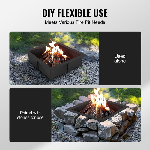 VEVOR Fire Pit Ring Square 36x36 in Outer Steel Liner DIY Firepit Ring Campfire