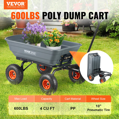 VEVOR Poly Garden Dump Cart Βαρέως τύπου καρότσια και βαγόνια 4 cu.ft 600 lbs