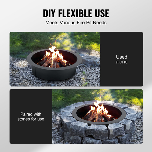 VEVOR Fire Pit Ring Round 36 inch Outer Steel Liner DIY Firepit Ring Campfire