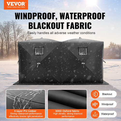 VEVOR 6-8 Person Ourdoor Portable Ice Shelter Pop-Up Ice Fishing Shanty Tent