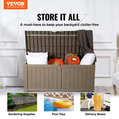 VEVOR Deck Box, 120 Gallon, 56,3&quot; x 26,6&quot; x 23,8&quot; Κουτί αποθήκευσης εξωτερικού χώρου, αδιάβροχο PP Deckbox με λουκέτο από κράμα αλουμινίου, για έπιπλα βεράντας, εργαλεία κήπου, παιχνίδια πισίνας, μαξιλάρια εξωτερικού χώρου, γκρι