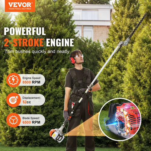 VEVOR 6-σε-1 Πολυλειτουργικά εργαλεία κοπής Gas Hedge Trimmer 52CC Weed Eater