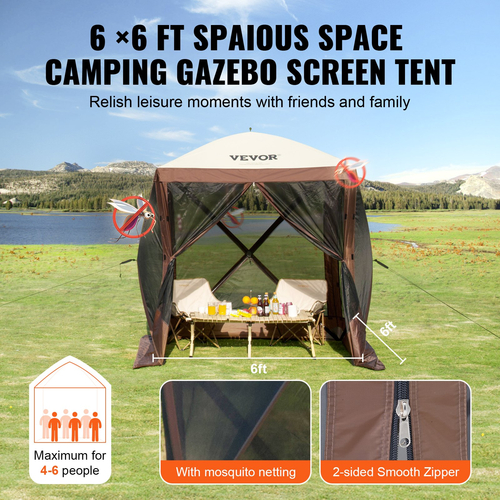 VEVOR Pop Up Gazebo Tent Pop-Up Screen Σκηνή 4 όψεων με κουβούκλιο Καφέ καταφύγιο για τον ήλιο