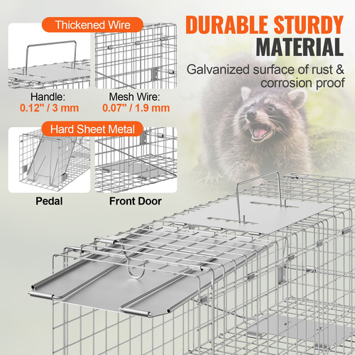 VEVOR Live Animal Cage Trap, 24&quot; x 8&quot; x 8&quot; Humane Cat Trap Γαλβανισμένο Σίδερο, Πτυσσόμενη Παγίδα Ζώων με Λαβή για κουνέλια, αδέσποτες γάτες, σκίουρους, ρακούν, αγριόχοιρους και οπόσουμ