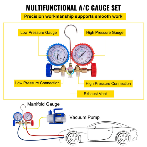 VEVOR 1.8CFM 1/4HP Κιτ αντλίας κενού ψυκτικού HVAC Μονοβάθμια αντλία κενού με μετρητές πολλαπλής Κλιματισμός (1.8CFM 1/4HP)