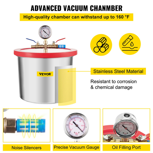 Αντλία κενού VEVOR 2 Gallon Vacuum Chamber Silicone Expoxy Degassing 4CFM 1/3HP