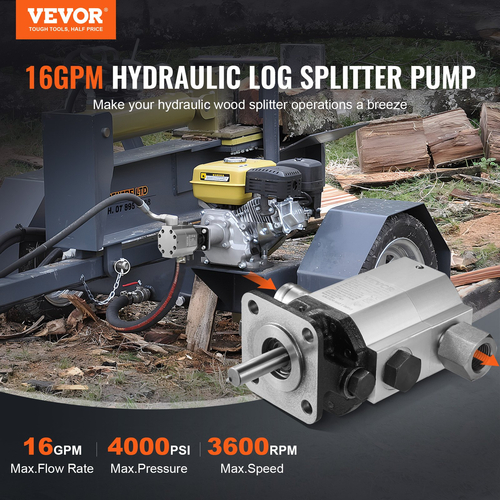 VEVOR Hydraulic Log Splitter Pump, 16GPM, 2 Stage 4000PSI Wood Log Splitter Pump, 1&#039;&#039; Inlet 1/2&#039;&#039; NPT Outlet 3600 RPM Υδραυλική γραναζωτή αντλία αλουμινίου, για Small Splitters Log Snowplow