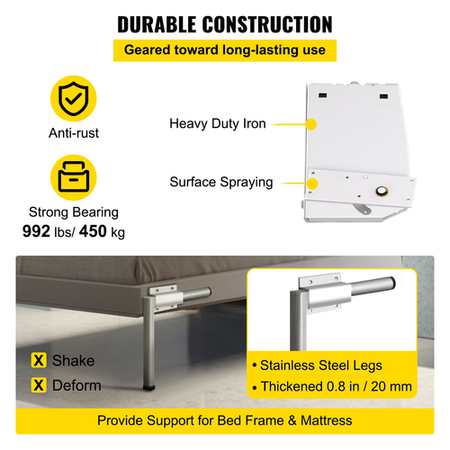 VEVOR Murphy Στερέωση Wall Springs Mechanism Heavy Duty Support Hardware Kit DIY for King Queen Bed (Κάθετο), Λευκό