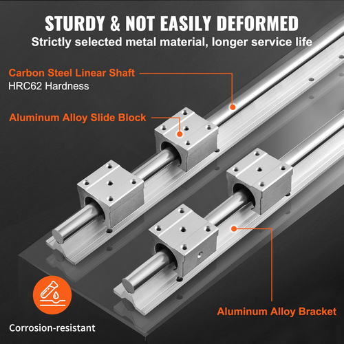 VEVOR Linear Guide Rail Set, SBR20 2200mm, 2 PCS 86,6 in/2200 mm SBR20 Guide Rails and 4 PCS SBR20UU Slide Blocks, Linear Rails and Bearings Kit for Automated Machines DIY Project CNC Router Machines