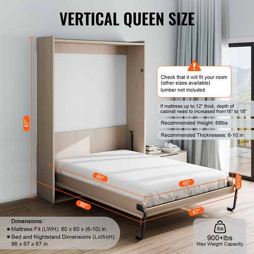 VEVOR Murphy Κιτ κρεβατιού Queen Size Vertical Deluxe DIY Πτυσσόμενο κρεβάτι τοίχου