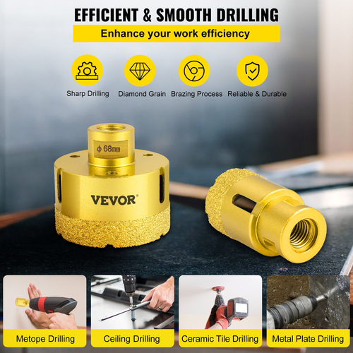 VEVOR Diamond Drill Bits 4PCS Diamond Hole Saw 25/35/50/68mm Tile Hole Saw Kit Τρυπάνι με κενό Brazed Diamond Drill Bit 0,59in/15mm Segment Tile Saw w Θήκη αποθήκευσης για κεραμική πορσελάνη από μάρμαρο