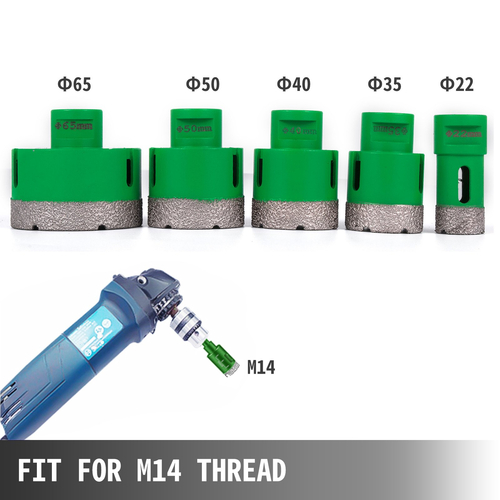 VEVOR 5 Pcs Diamond Hole Saw Set Diamond Drill Bits Core, M14 22/35/40/50/65 MM Τρυπάνια Τρυπάνων Τρυπών, Εργαλεία κοπής Point-Accurate Drilling for Tiles Marble Glass Granite