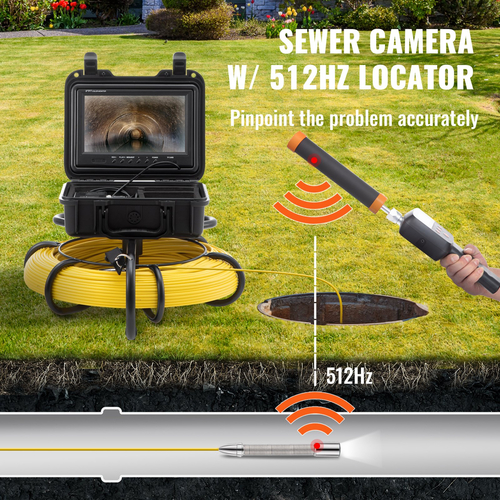 Κάμερα επιθεώρησης σωλήνων VEVOR Sewer Camera w / 512hz Sonde 9in 720p οθόνη 300 ft