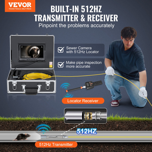 VEVOR Sewer Camera 98 ft Αυτοεπιπεδούμενη κάμερα αγωγού με 512Hz Locator 36X Zoom