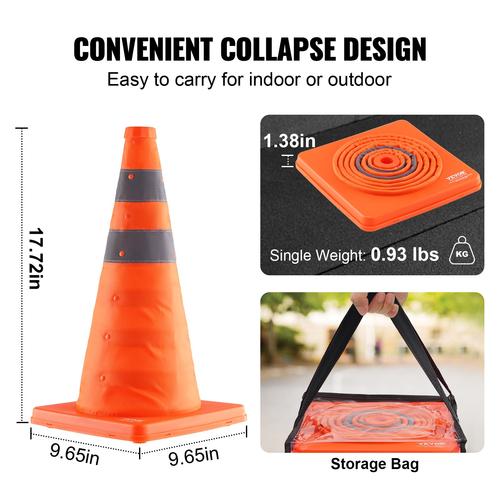 VEVOR Safety Cones, 2 Pack 18 ιντσών πτυσσόμενοι κώνοι κυκλοφορίας, κατασκευαστικοί κώνοι με ανακλαστικά κολάρα, φαρδιά βάση και τσάντα αποθήκευσης, για έλεγχο κυκλοφορίας, εκπαίδευση οδήγησης, χώροι στάθμευσης