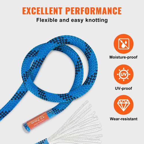 VEVOR 12,7mm Static Climbing Rope 45,7M(150ft) Outdoor Rock Climbing Rope Blue