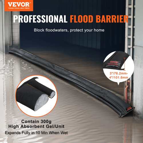 VEVOR Flood Barriers, Water Flood Dam 5 Pack, Water Barriers for Flood Barriers with Plastic Bucket, Water Barriers Activated Flood Barriers for Home, Doorway, Driveway (10ft x 6in)