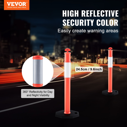 VEVOR Traffic Delineator Post Cones, 2 Pack, Traffic Safety Delineator Barrier with 16,93 x 16,93 in Rubber Base, for Traffic Control Προειδοποίηση Εξωτερική εσωτερική χρήση Χώρος στάθμευσης Κατασκευή Προσοχή Δρόμοι