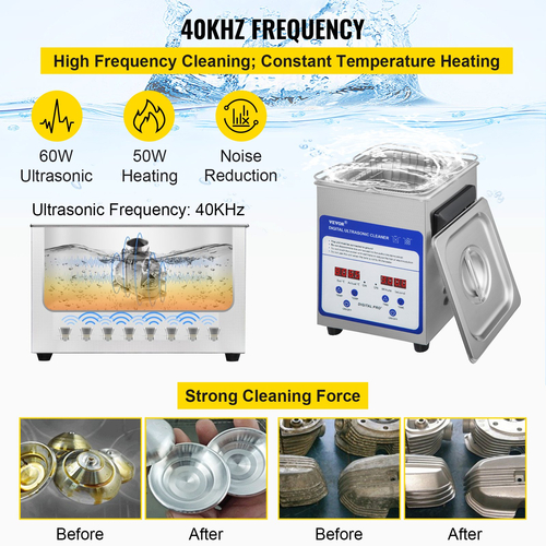 VEVOR Digital Ultrasonic Cleaner 2L Ultrasonic Cleaning Machine 40kHz Sonic Cleaner Machine 316 &amp; 304 Inox Steel Ultrasonic Cleaner Machine with Heater &amp; Timer for Cleaning Jewelry Glasses Watch