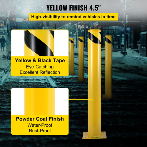 VEVOR Safety Bollard 48&quot;x4.5&quot; Safety Barrier Bollard 4-1/2&quot; OD 48&quot; Height Yellow Powder Coat Pipe Steel Barrier with 4 Free Bolts Anchor for Sensible Area Area