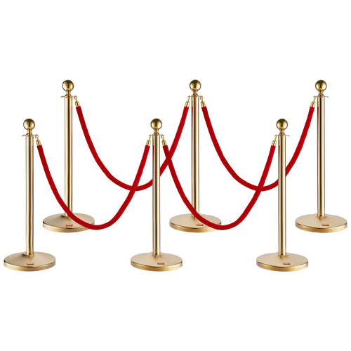 VEVOR Stanchion Post με Velvet Rope, 6 Pack Crowd Control Stanchion with 4PCS 5FT Red Velvet Ropes, inox Queue Barrier Line Divier with fillable Base &amp; Ball Top for Wedding Museum Party