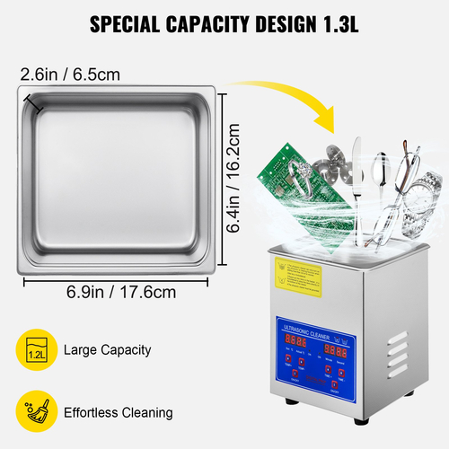 VEVOR Ultrasonic Cleaner 1.3L Συσκευή καθαρισμού υπερήχων με χρονοδιακόπτη θέρμανσης 60W