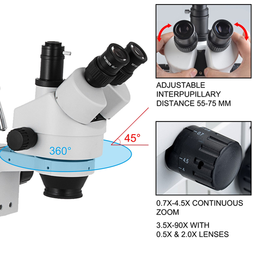 VEVOR 3.5X-90X Simul-Focal Stereo Microscope 360° Swiveling Trinocular Stereo Microscope with Dual Arm Boom