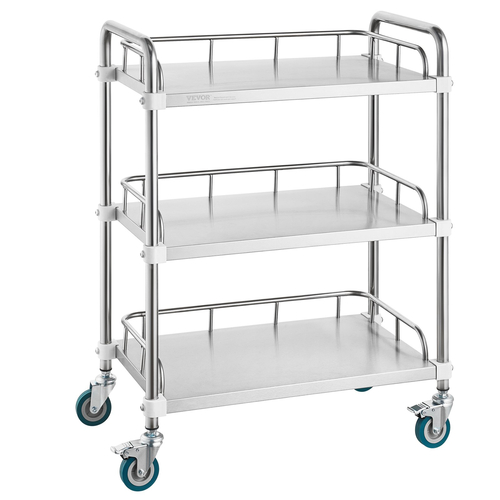 VEVOR Lab Rolling Cart, 3-ράφι από ανοξείδωτο ατσάλι, καρότσι σερβιρίσματος εργαστηρίου με περιστρεφόμενους τροχούς, Dental Utility Cart for Clinic, Lab, Hospital, Salon, 26,38&quot;x15,55&quot;x34,13