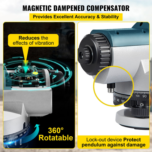 VEVOR Automatic Optical Level, 26X, 40?mm Aperture Auto Level Kit with Magnetic Dempened Compensator and Transport Lock, Εργαλείο μέτρησης γωνίας απόστασης ύψους με σκληρή πλαστική θήκη, IP54 αδιάβροχο