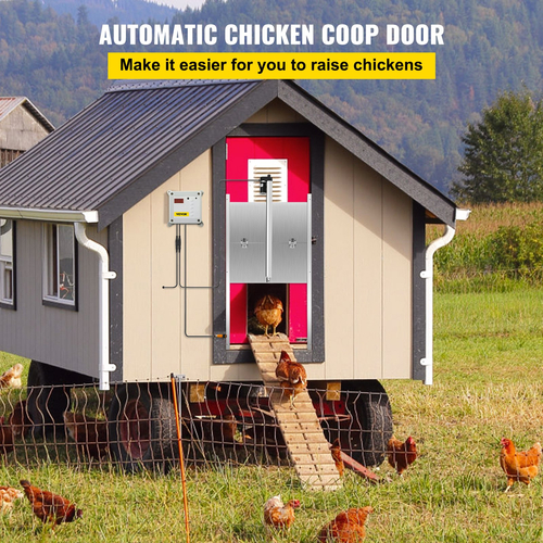 VEVOR Automatic Chicken Coop Door, Timer and Light Sensor, Chicken Door Opener, 12V 66W Chicken Coop Door, Ηλεκτρικό κιτ ανοίγματος πόρτας πουλερικών με αισθητήρα υπερύθρων, αυτόματη πόρτα κοτόπουλου με 2 τηλεχειριστήρια