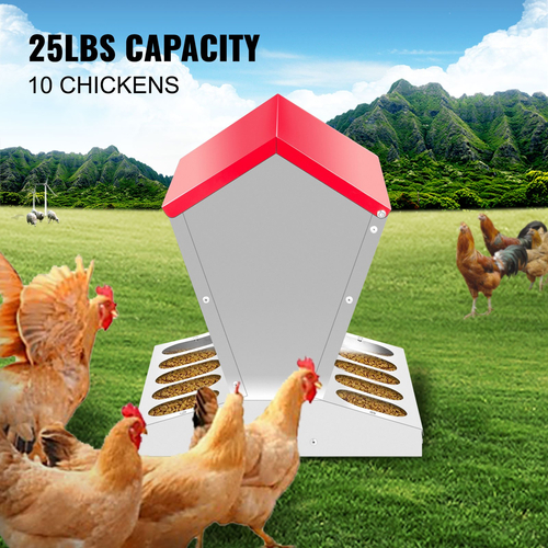 VEVOR Galvanized Poultry Feeder 25lbs Χωρητικότητα Chicken Feeder No Waste 22lbs Chicken Feeder with Kap 11,75x11,75x15,75in Chicken Feeder and Water for 10 Chickens Automatic Poultry Feeder Outdoor