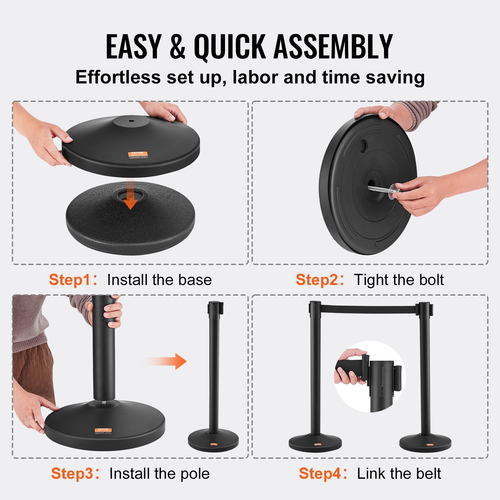 Βάση VEVOR Crowd Control Stanchion, 6-pack Crowd Control Barrier, Carbon Steel Painted Stanchion Queue Post with 3PCS 6.5FT Retractable Belt &amp; fillable Base, Belt Barrier Line Divider, Easy Συναρμολόγηση