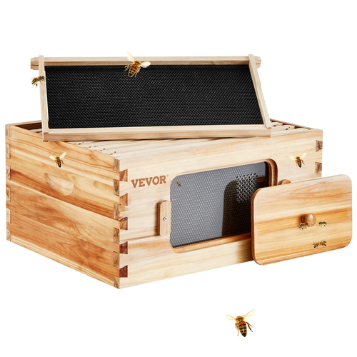 VEVOR Bee Hive Deep Box Starter Kit, 100% με επίστρωση κερί μέλισσας φυσικό ξύλο κέδρου, Κιτ κυψέλης Langstroth με 10 πλαίσια και θεμέλια, διαφανή ακρυλικά παράθυρα για αρχάριους και επαγγελματίες μελισσοκόμους