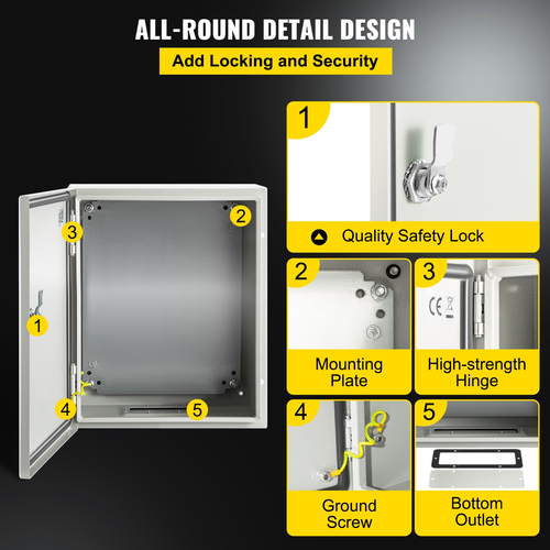 Ατσάλινο περίβλημα VEVOR NEMA, 10 x 8 x 6\&#039;\&#039; NEMA 4X Steel Electrical Box, IP66 Waterproof &amp; Dustproof, Ηλεκτρικό κουτί σύνδεσης εξωτερικού/εσωτερικού χώρου, με πλάκα τοποθέτησης