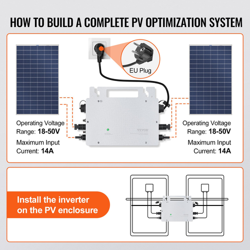 VEVOR Solar Grid Tie Micro Inverter 800W Αδιάβροχο IP65, Solar Micro Inverter Remote Monitoring μέσω εφαρμογής και WIFI