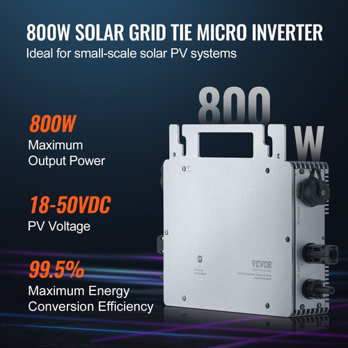 VEVOR Solar Grid Tie Micro Inverter 800W Αδιάβροχο IP67, Solar Micro Inverter Remote Monitoring μέσω εφαρμογής και WIFI