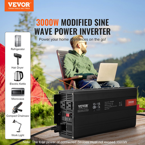 VEVOR Modified Sine Wave Power Inverter 3000W DC12V to AC230V LCD Οθόνη CE FCC