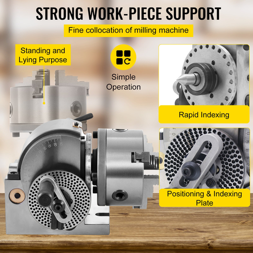 VEVOR BS-0 Precision Dividing Head, Οριζόντια Διαιρετική κεφαλή με τσοκ 3 σιαγόνων, MT2 Tailstock BS-0 5&quot; Semi Universal Dividing Head for Milling Gear cutting