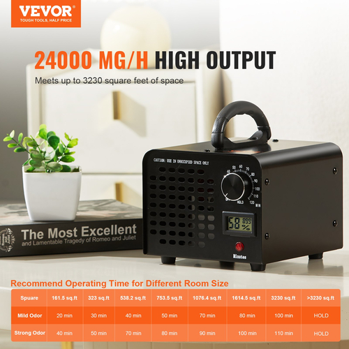 VEVOR Ozone Generator 24000mg/h Όζον Μηχανή Οσμής Αφαίρεσης Οσμών με Χρονοδιακόπτη 0-120min