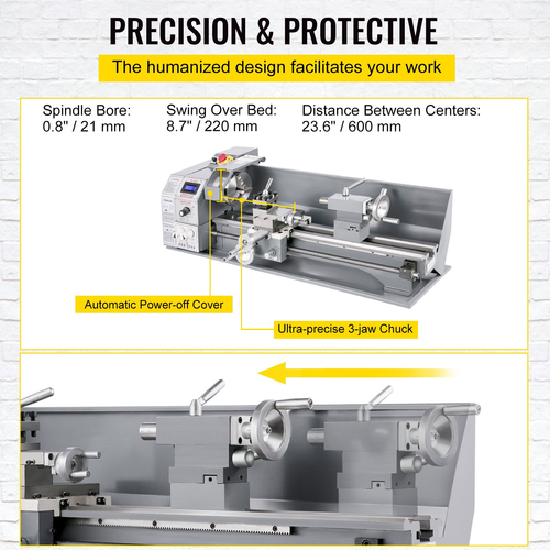 VEVOR Mini Metal Lathe 750W Μεταβλητής ταχύτητας Μεταλλικός Τόρνος 50 έως 3000Rpm Τόρνος Ακριβείας Φρέζας 220 x 600mm για Μεταλλικός Τόρνος Μεταλλικός Τόρνος για Τρυπάνι Περιστροφής Αντιπροσώπου