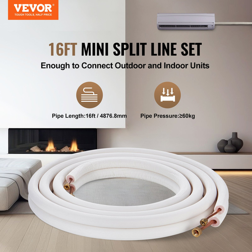 VEVOR Mini Split Line Set 6,4x9,5 x4876,8mm Χάλκινος σωλήνας AC με καλώδιο σύνδεσης