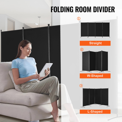 VEVOR Room Divider 4 Panels Υφασμάτινη οθόνη απορρήτου για υπνοδωμάτιο γραφείου Μαύρη