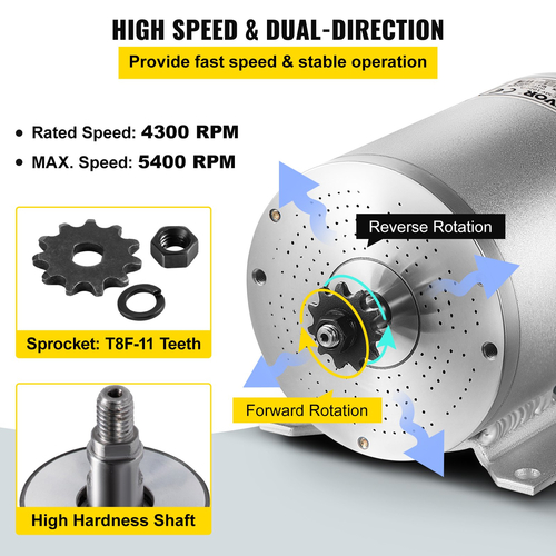 VEVOR Ηλεκτρικός κινητήρας DC χωρίς ψήκτρες 48V 2000W Ηλεκτρικός κινητήρας χωρίς ψήκτρες 4300 RPM κινητήρας υψηλής ταχύτητας με ελεγκτή 34A και λαβή γκαζιού για Go Kart ATV Ηλεκτρικό σκούτερ μοτοσικλέτας Μοτοσικλέτα μεσαίας κίνησης DIY